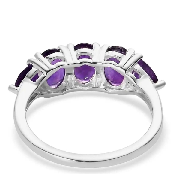 5 Stone Genuine Amethyst Ring Solid Sterling Silver Size 8! 💜 - Picture 7 of 10